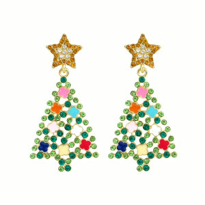 Don't AsK Yellow Crystal Christmas Tree Drop Earrings ?C Festive Holiday Jewellery for Women