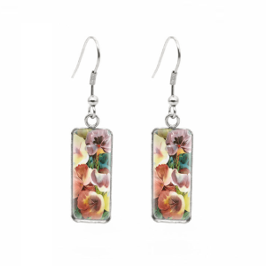 Don't AsK Rectangular Art-Print Drop Earrings ?C Pansies ?C Lightweight Dangle Earrings for Women