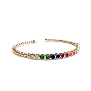 Sterling Silver Multicolor CZ Array Open Bangle