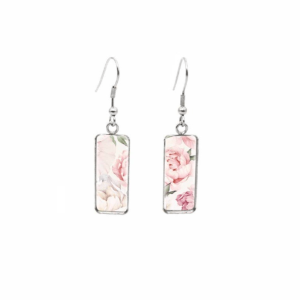 Don't AsK Rectangular Art-Print Drop Earrings ?C Pale Pink Flowers ?C Lightweight Dangle Earrings for Women
