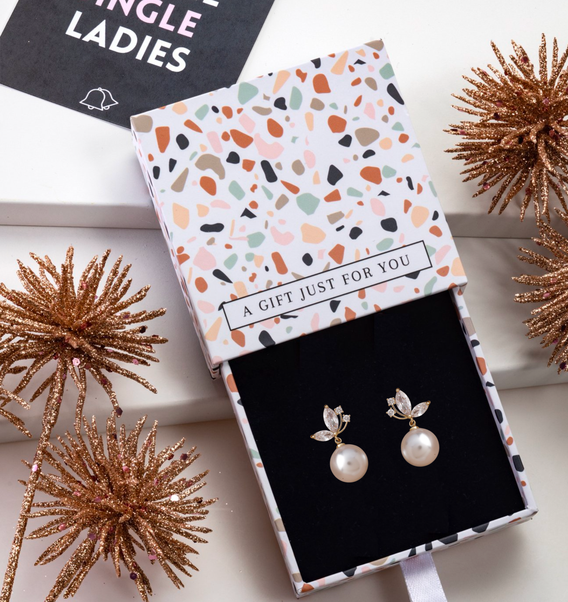Don't AsK Goldtone Imitation Pearl & CZ Leaf Stud Earrings