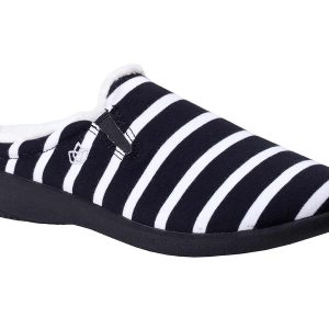 Spenco Dundee Black/ White Stripe Women's Slippers