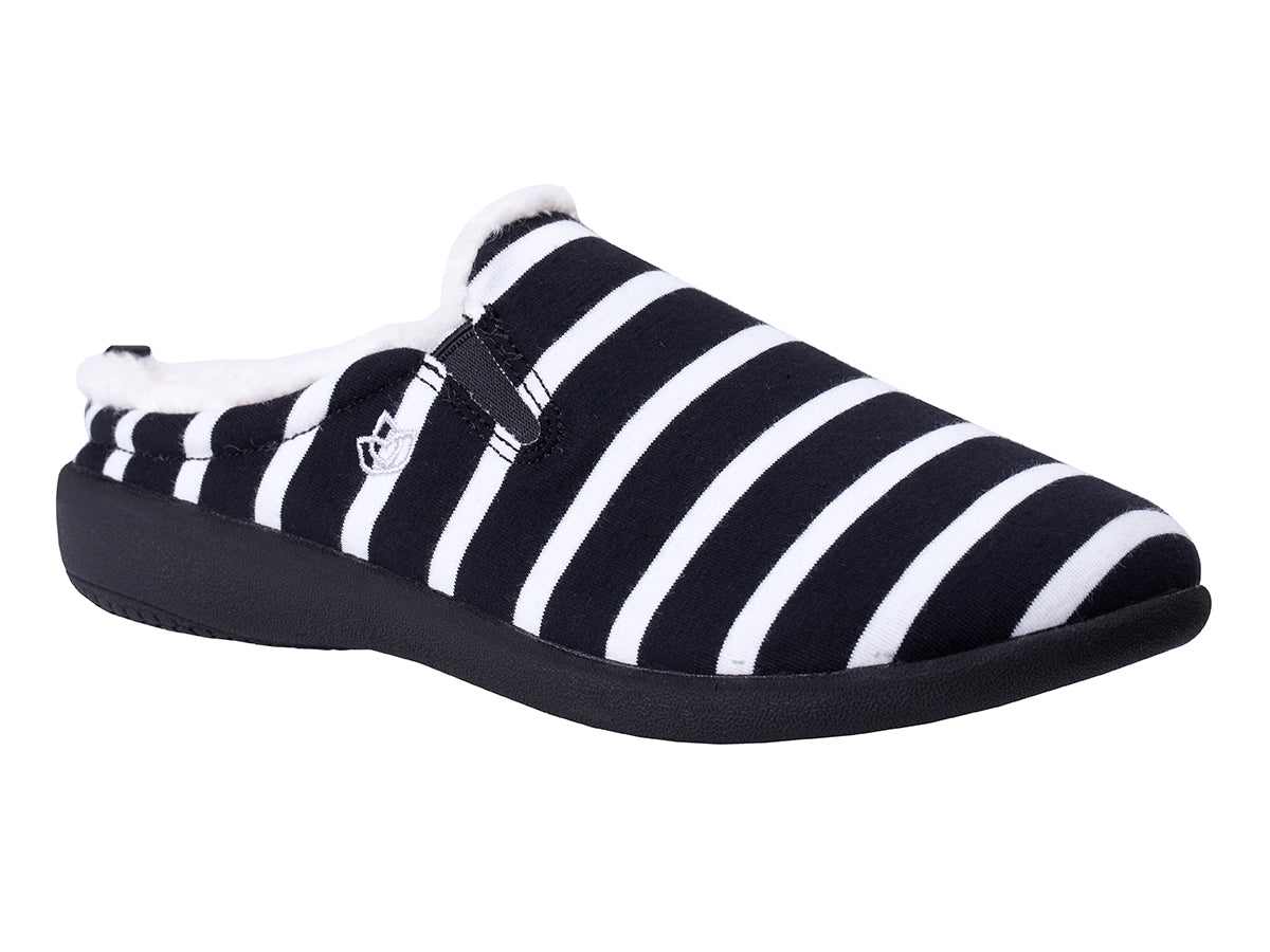 Spenco Dundee Black/ White Stripe Women's Slippers