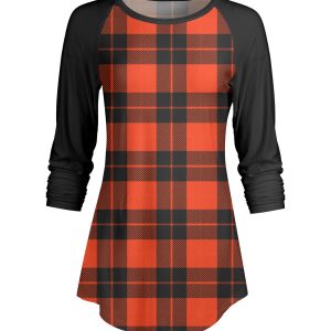 Lily by Firmiana Women's ¾ Sleeve Scoop Neck Tunic Top Buffalo Plaid Halloween