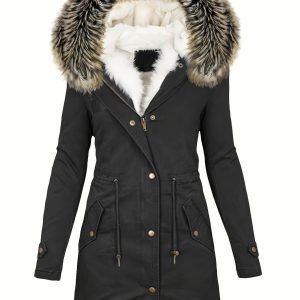 Chic YC Women's NewBlack Warm Winter Parka Coat Fleece Lined Military Jacket Women Faux Fur Hooded Coat