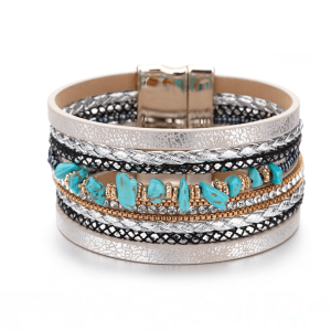 Teal Silvertone Braided Bracelet