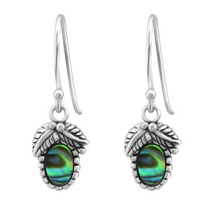 Sterling Silver Green Paua Drop Earrings