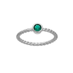 callura Silvertone Twisted CZ Birthstone Solitaire Ring ?C May Emerald Green