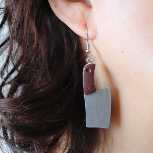 Silvertone Butcher's Knife Drop Earrings