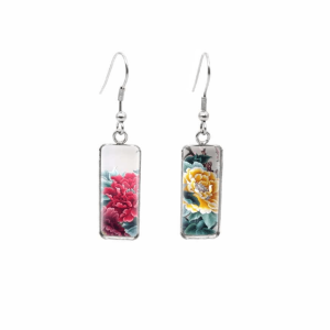 Don't AsK Rectangular Art-Print Drop Earrings ?C Pink & Yellow Flowers ?C Lightweight Dangle Earrings for Women