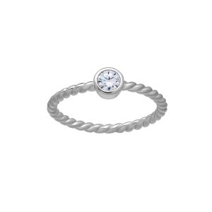 callura Silvertone Twisted CZ Birthstone Solitaire Ring ?C April Clear