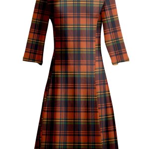 Lily by Firmiana Women's ¾ Sleeve Fit-and-Flare Dress Orange & Brown Plaid