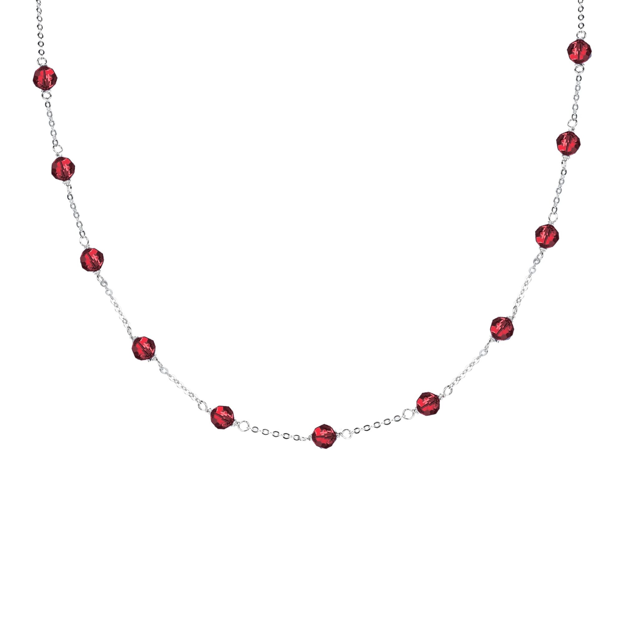 V3 Jewelry Natural Garnet Sterling Silver Beaded Station Necklace