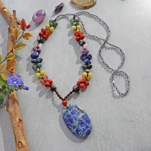 MGR Women's Chakra Bead Necklace with Sodalite Pendant
