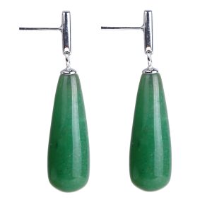 Natural Green Aventurine Sterling Silver Elongated Drop Earrings