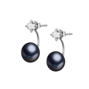 Black Freshwater Cultured Pearl & Cubic Zirconia Drop Earrings