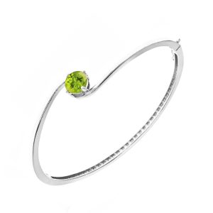 Sterling Silver 2.10CT Natural Peridot Solitaire Bangle Bracelet 7.25