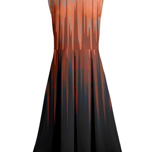 Lily by Firmiana Women's Sleeveless Dress with Pleated Skirt Orange & Black Ombre