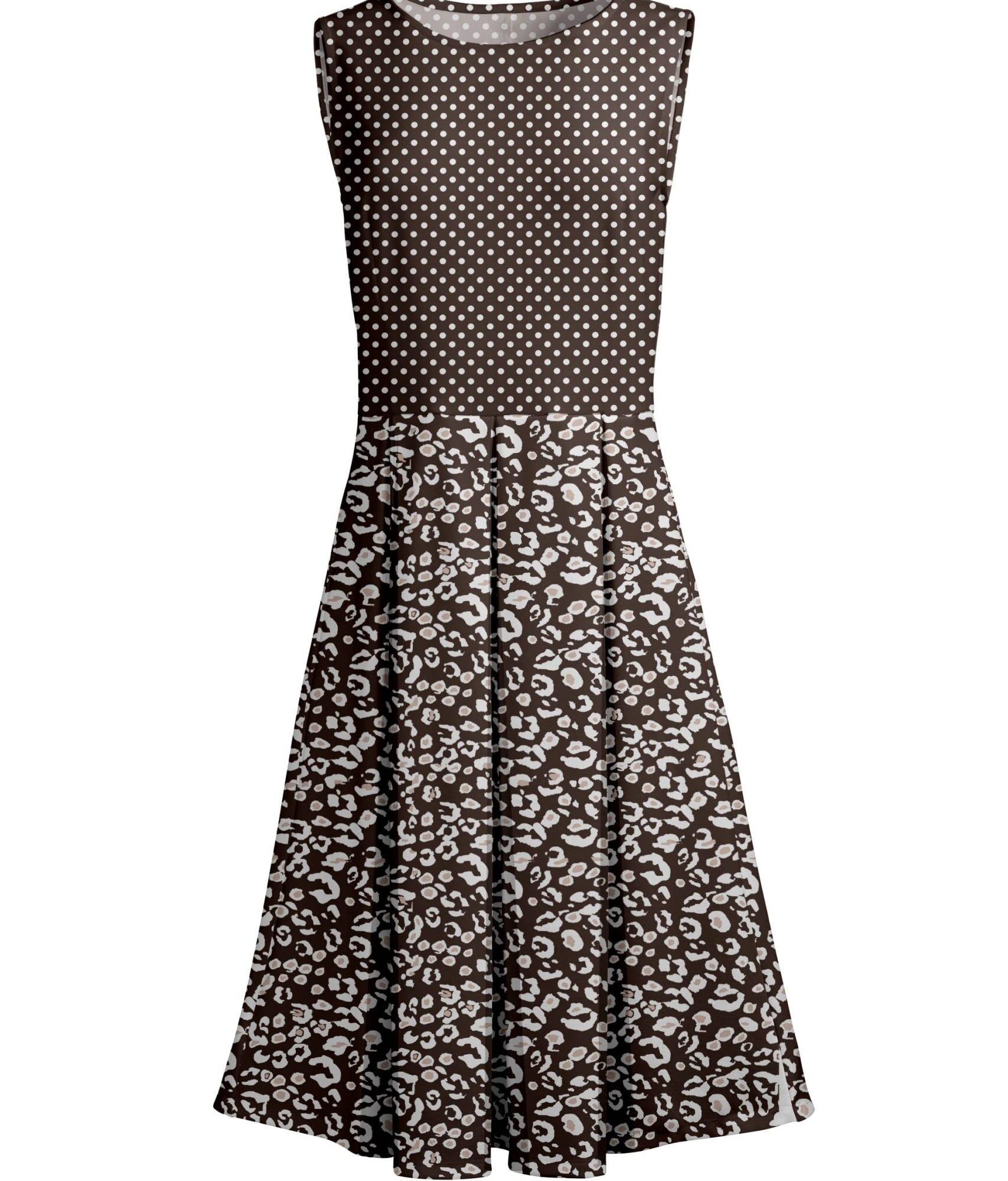 Lily by Firmiana Women's Sleeveless Dress with Pleated Skirt Black & White Dot Leo