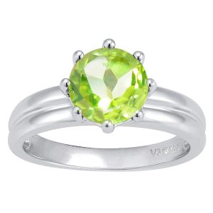 V3 Jewelry Sterling Silver 2.10CT Round Shape Natural Peridot Solitaire Ring