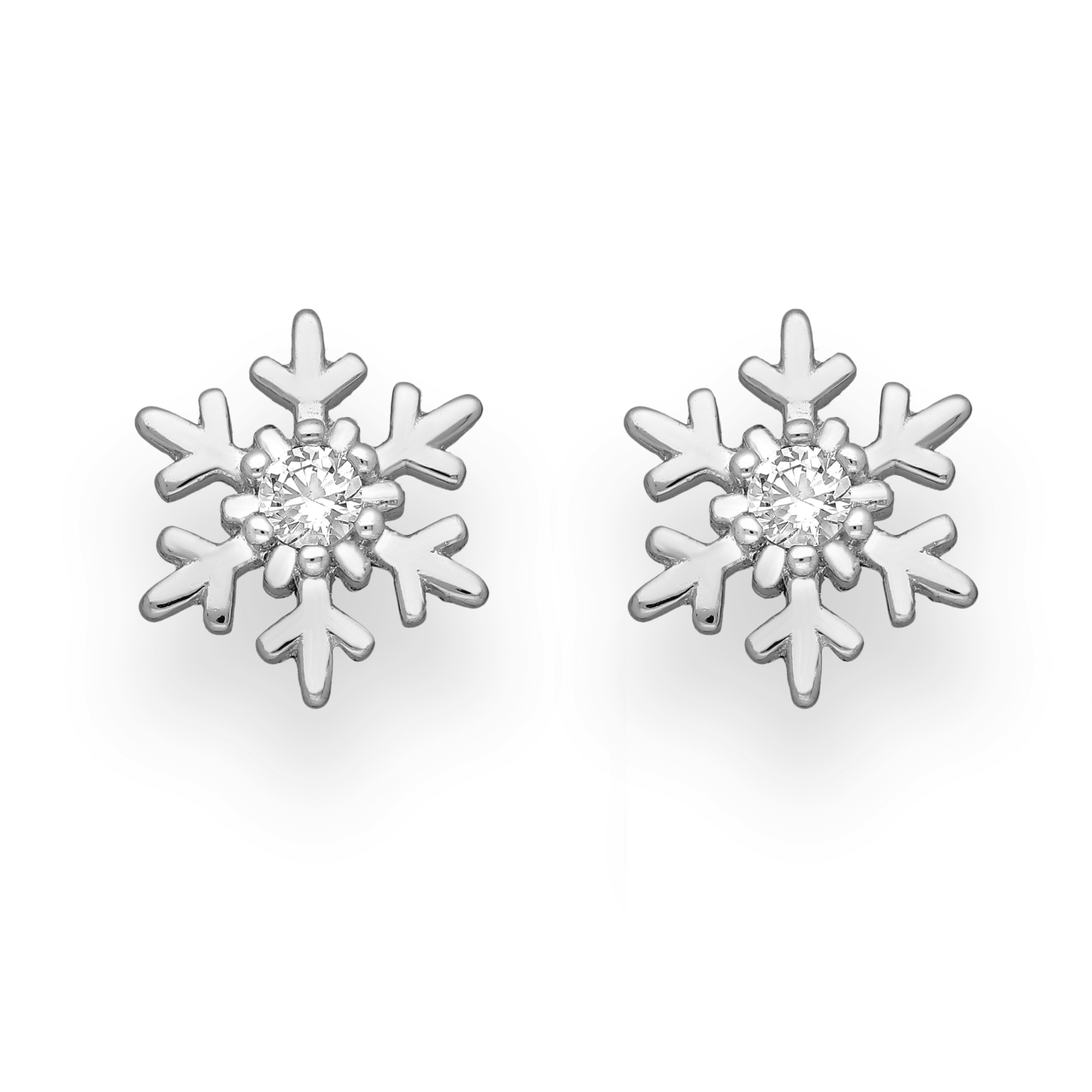 Ag Sterling Classic Snowflake Cubic Zirconia Stud Earrings