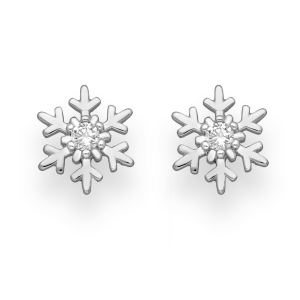 Ag Sterling Classic Snowflake Cubic Zirconia Stud Earrings