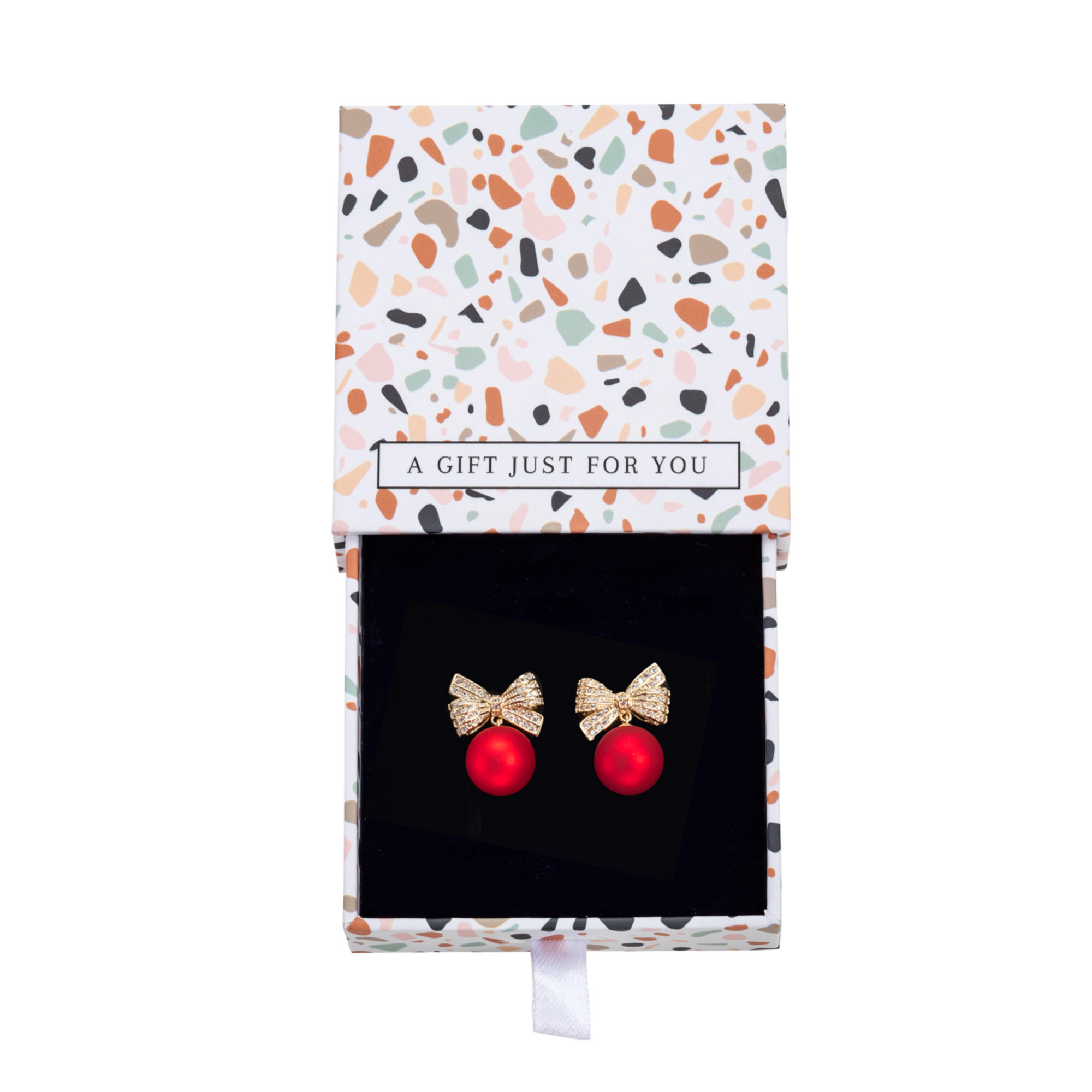 Don't AsK Red Pearl Cubic Zirconia Festive Bow Stud Earrings