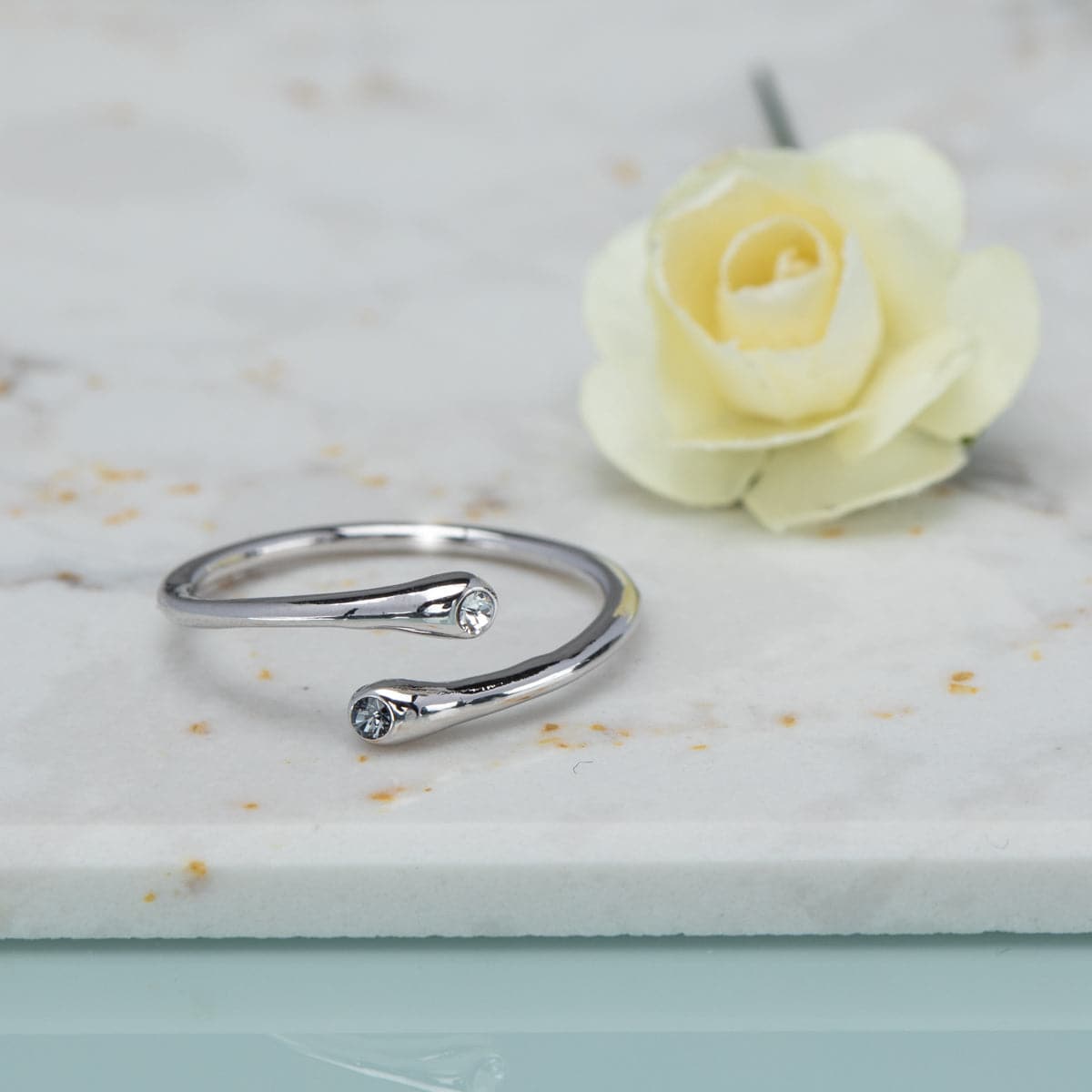 Timeless Bypass Adjustable Ring with Swarovski Crystals in Silvertone - Image 3