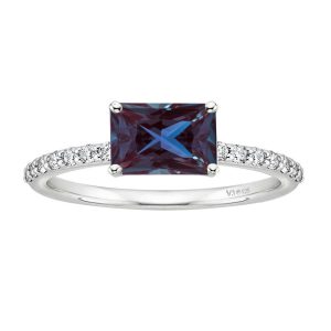 V3 Jewelry Sterling Silver Color Changing Alexandrite and White Topaz Emerald Cut Solitaire Ring