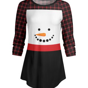 Lily by Firmiana Women's ¾ Sleeve Scoop Neck Tunic Top Black & White Snowman Tunic