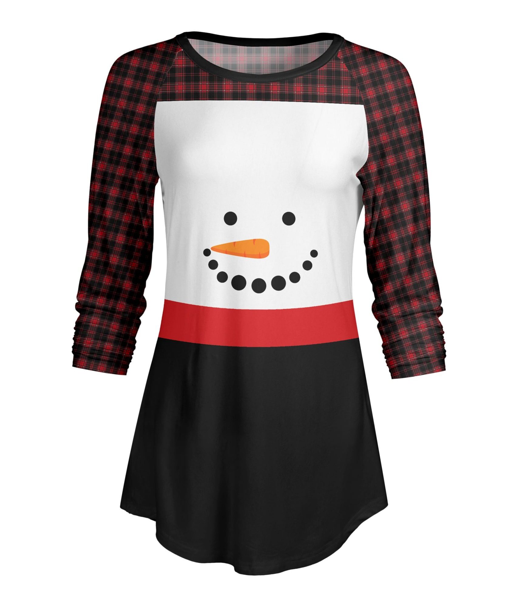 Lily by Firmiana Women's ¾ Sleeve Scoop Neck Tunic Top Black & White Snowman Tunic