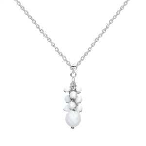V3 Jewelry White Agate Cluster Drop Necklace Sterling Silver 18 inch Chain