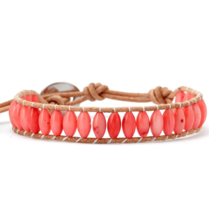 Coral Stone Beaded Leather Bracelet