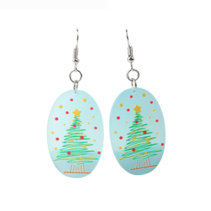 Don't AsK Green Silvertone Tree Oval Drop Earrings ?C Festive Holiday Jewellery for Women