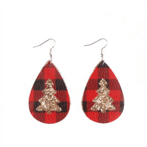 Don't AsK Red Plaid Gold Glittering Christmas Tree Drop Earrings ?C Festive Holiday Jewellery for Women