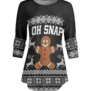 Lily by Firmiana Women's ¾ Sleeve Scoop Neck Tunic Top Gray Gingerbread Sweater