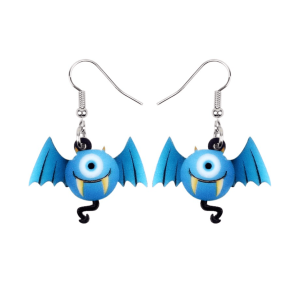 Blue Bat With Fangs Drop Earrings