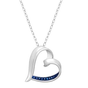 V3 Jewelry Genuine Blue Diamond Heart Pendant Sterling Silver