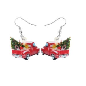 Don't AsK Red Truck Christmas Tree Drop Earrings ?C Festive Holiday Jewellery for Women
