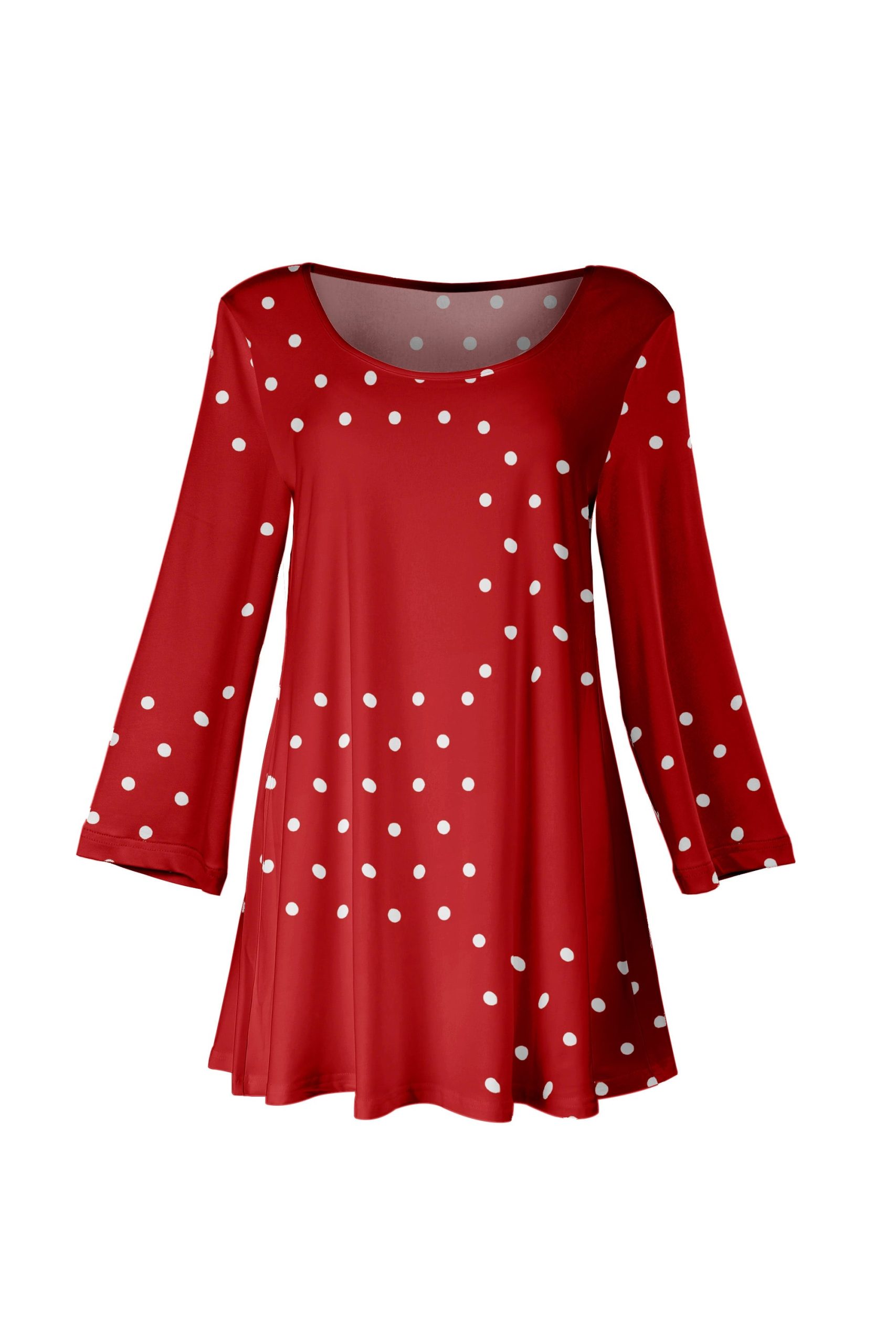 Lily by Firmiana Women's Long Sleeve Scoop Neck Flared Hem Tunic Red & White Candy Cane Dot Print - Image 2