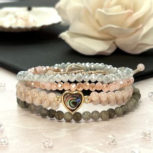 MGR Women's Shamballa Rose Quartz. Labradorite and Crystal Set of Bracelet
