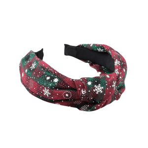 Classic Red & Green Plaid Christmas Snowflake Knotted Headband