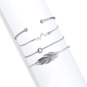 callura - Stackable Set of 4 Bracelets & Bangles - made with Swarovski Crystals in Silver AB Leaf & Bangle