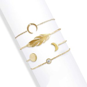 callura - Stackable Set of 4 Bracelets & Bangles - made with Swarovski Crystals in Gold AB Leaf and Solitaire