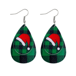 Don't AsK Green Plaid Santa Hat Layered Teardrop Earrings ?C Festive Holiday Jewellery for Women