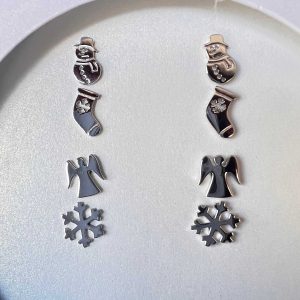 Sterling Silver Holiday Earring Set of Plain Silver Snowman Stud. Stocking Stud. Angel Stud. Snowflake Stud