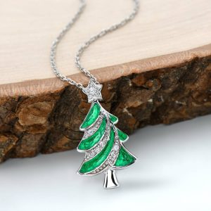Vera & Co Women Sterling Silver Christmas Tree Green Enamel Charm Necklace 18 inches