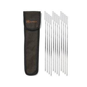 OUTSET Barbecue Stainless Steel Paddle Skewers. Set of 12 with Black Canvas Storage Bag. 12-Inch long