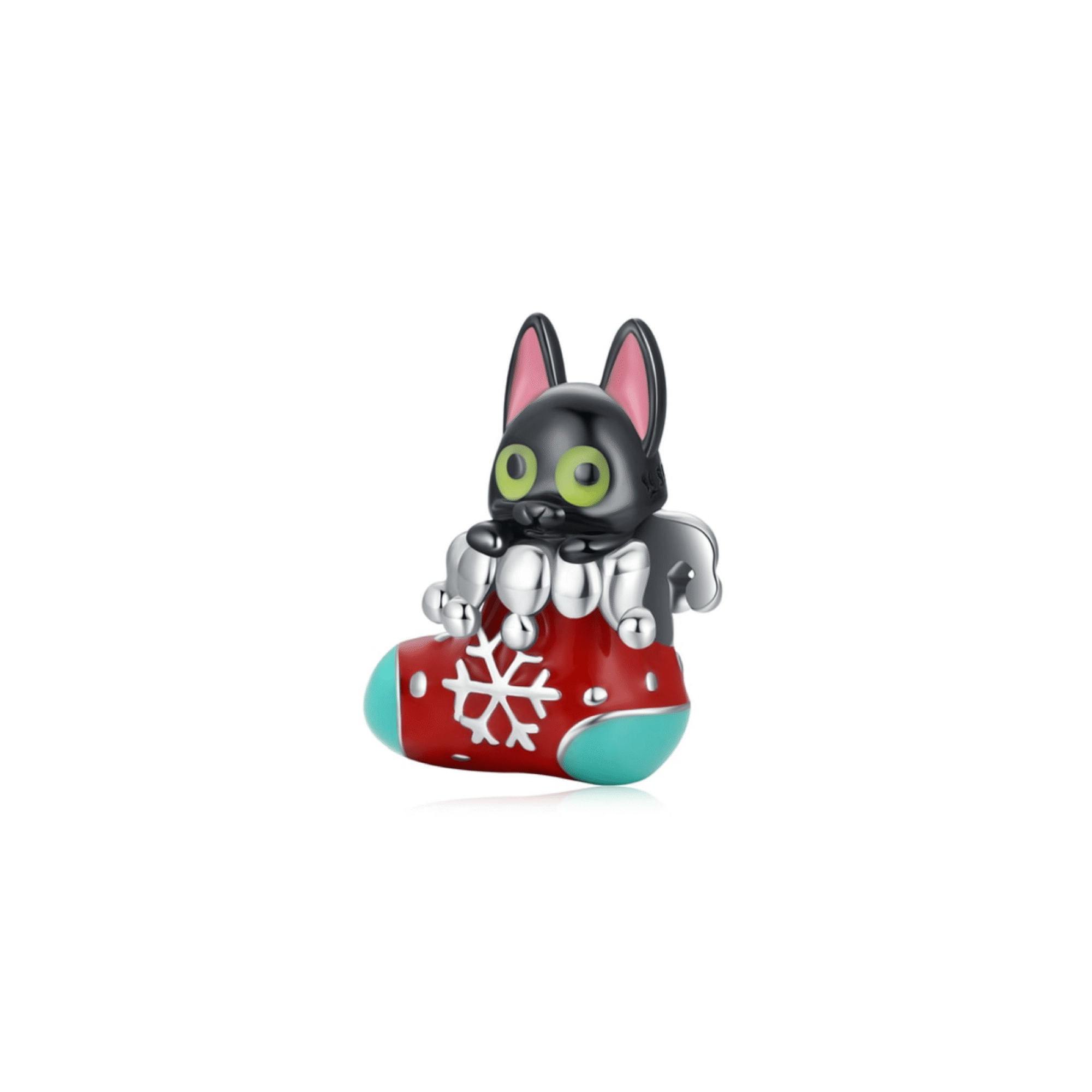 Ag Sterling Red Cat Stocking Cubic Zirconia Charm