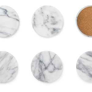 Fox Run White Marble Coaster S/6